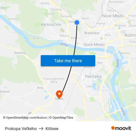 Prokopa Veľkého to Kittsee map