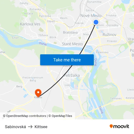 Sabinovská to Kittsee map