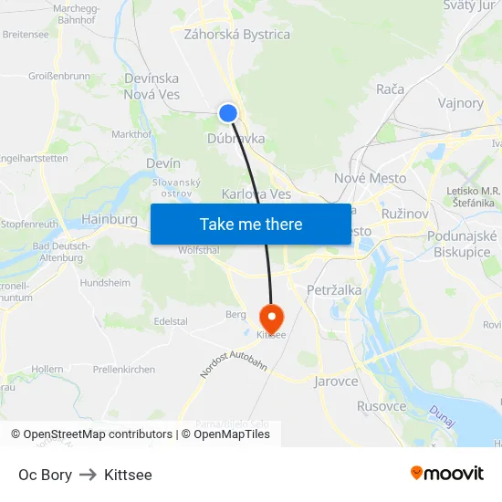 Oc Bory to Kittsee map