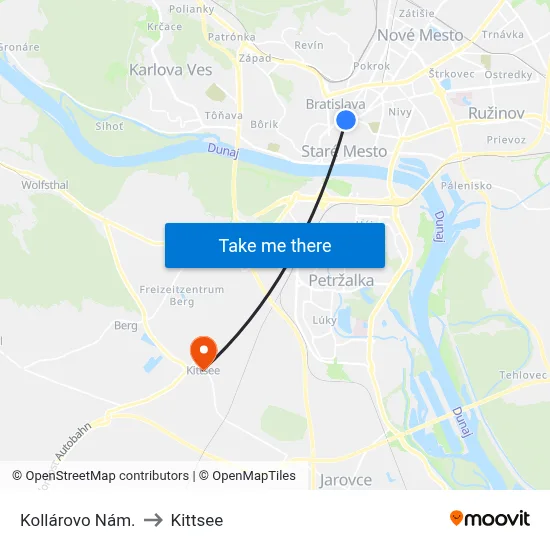 Kollárovo Nám. to Kittsee map