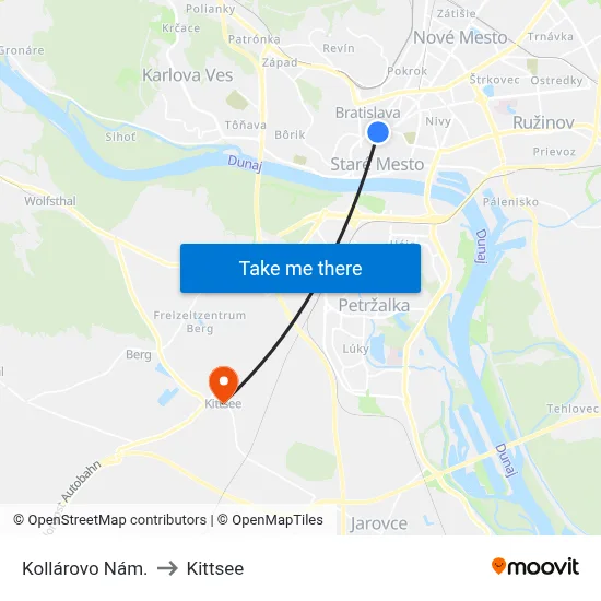 Kollárovo Nám. to Kittsee map