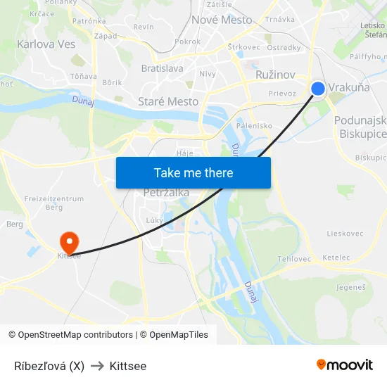 Ríbezľová (X) to Kittsee map