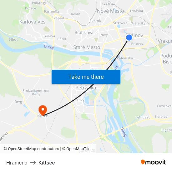 Hraničná to Kittsee map