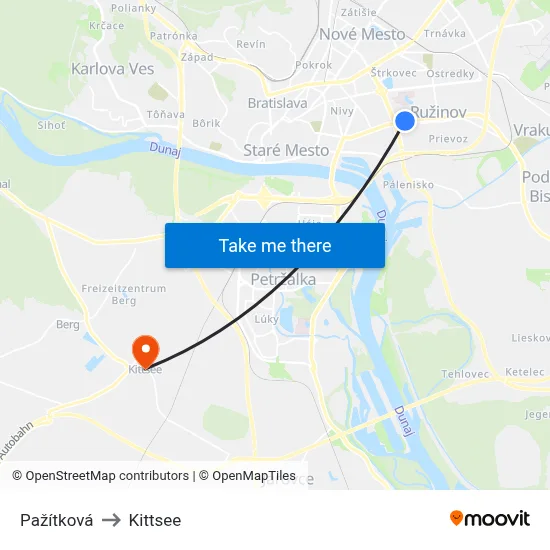 Pažítková to Kittsee map