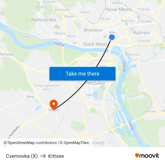 Cvernovka (X) to Kittsee map