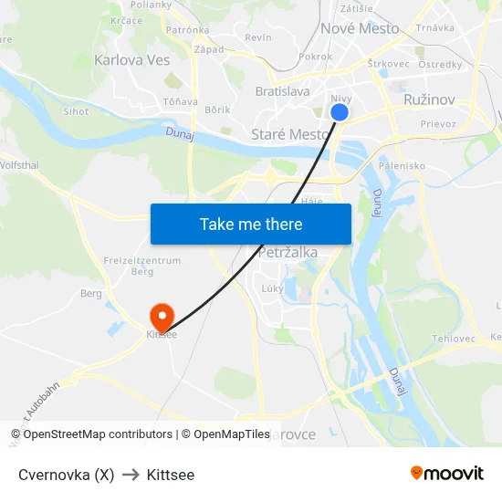 Cvernovka (X) to Kittsee map