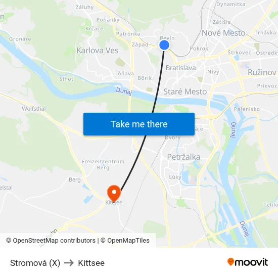 Stromová (X) to Kittsee map