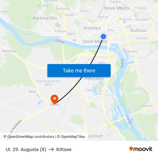 Ul. 29. Augusta (X) to Kittsee map