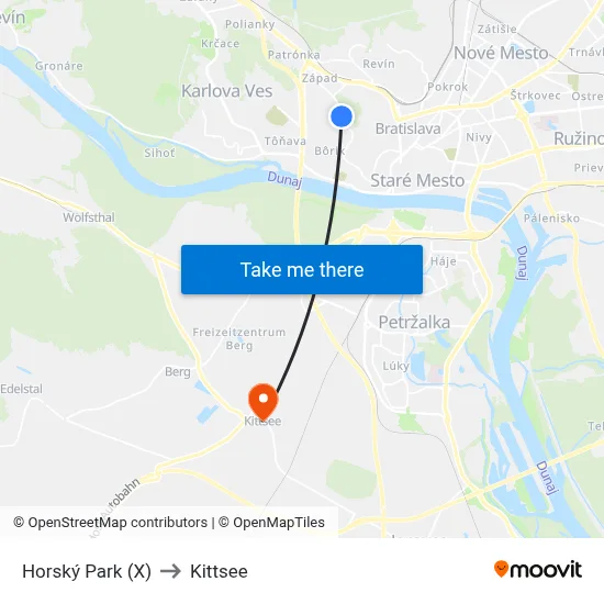 Horský Park (X) to Kittsee map