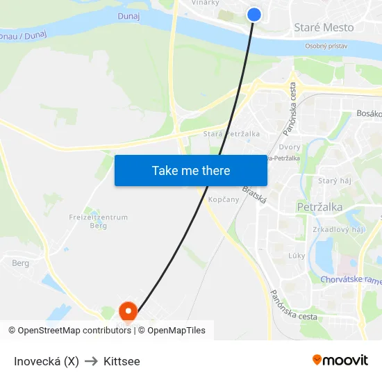 Inovecká (X) to Kittsee map