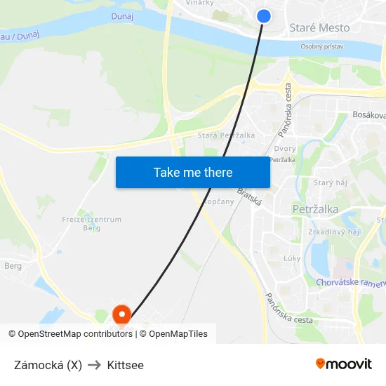 Zámocká (X) to Kittsee map