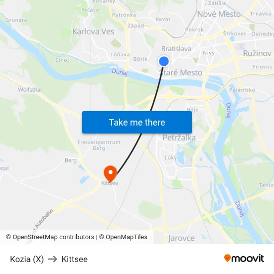 Kozia (X) to Kittsee map