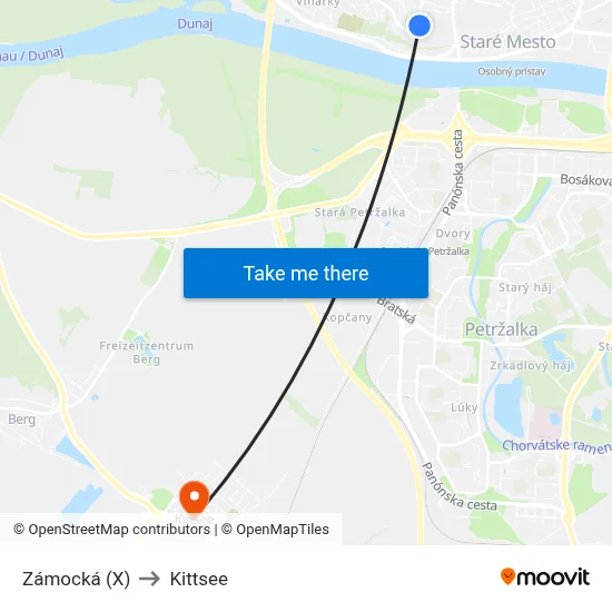 Zámocká (X) to Kittsee map