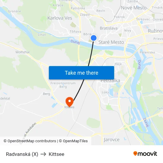 Radvanská (X) to Kittsee map