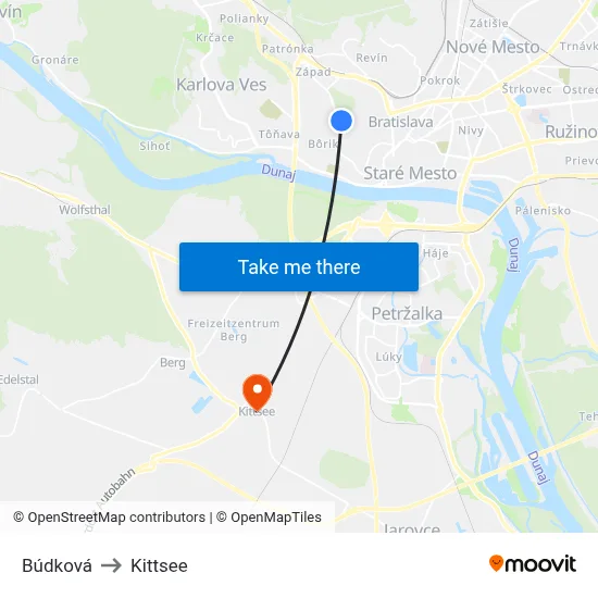 Búdková to Kittsee map