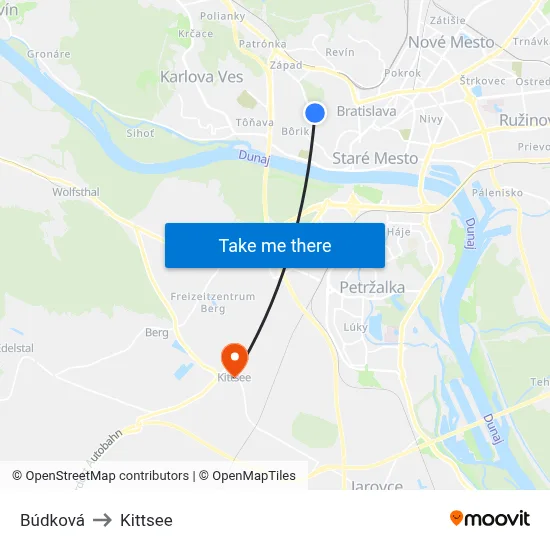 Búdková to Kittsee map