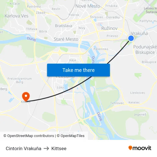 Cintorín Vrakuňa to Kittsee map