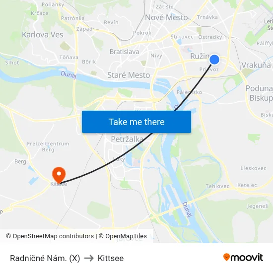 Radničné Nám. (X) to Kittsee map
