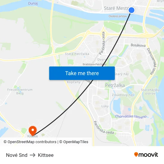 Nové Snd to Kittsee map