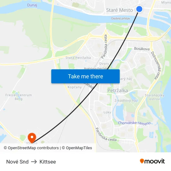 Nové Snd to Kittsee map