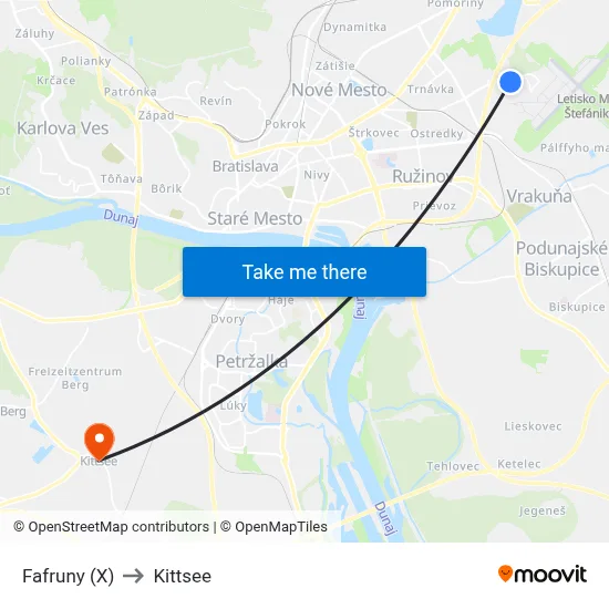 Fafruny (X) to Kittsee map