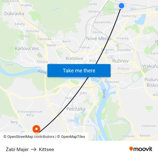 Žabí Majer to Kittsee map