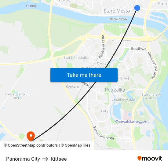 Panorama City to Kittsee map