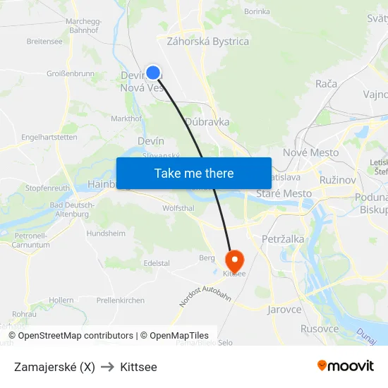 Zamajerské (X) to Kittsee map