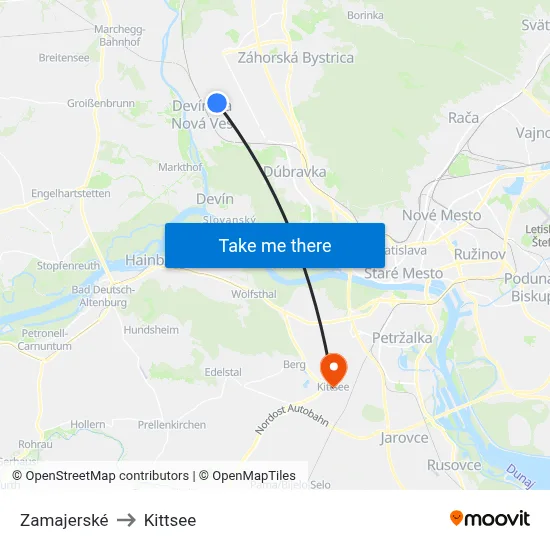 Zamajerské to Kittsee map