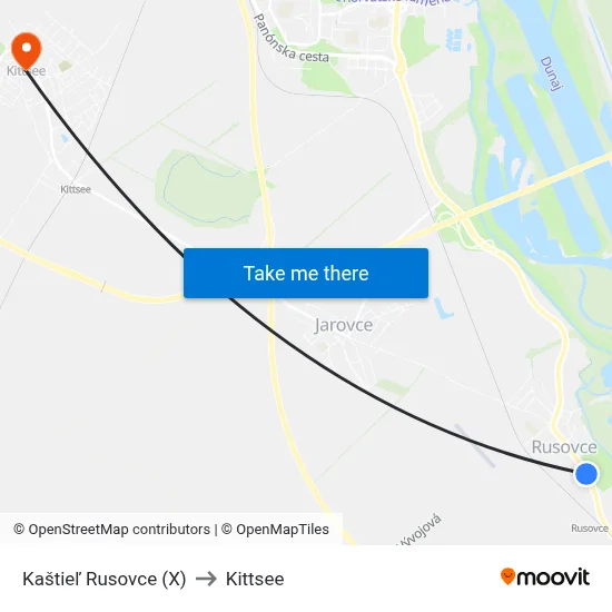 Kaštieľ Rusovce (X) to Kittsee map