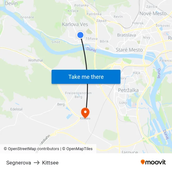 Segnerova to Kittsee map