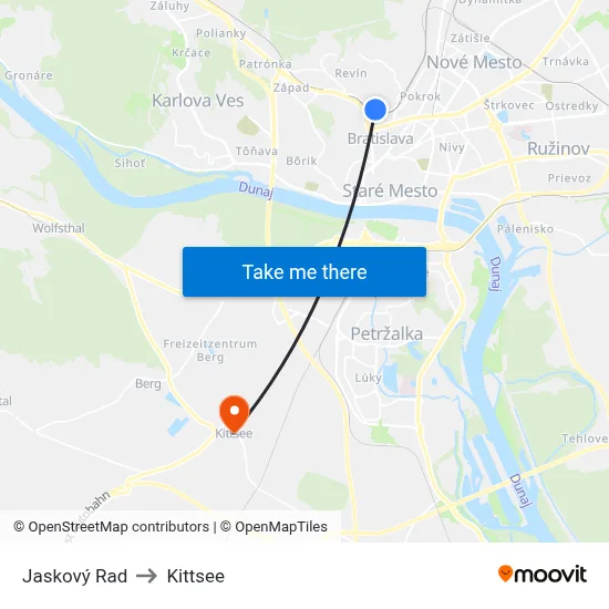 Jaskový Rad to Kittsee map