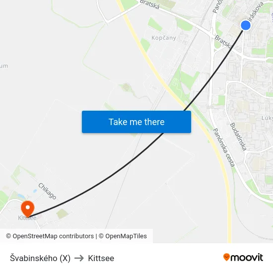 Švabinského (X) to Kittsee map