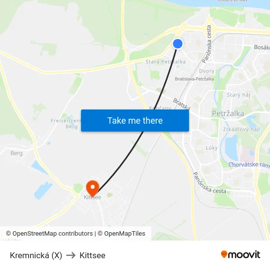 Kremnická (X) to Kittsee map