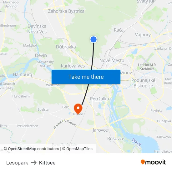 Lesopark to Kittsee map