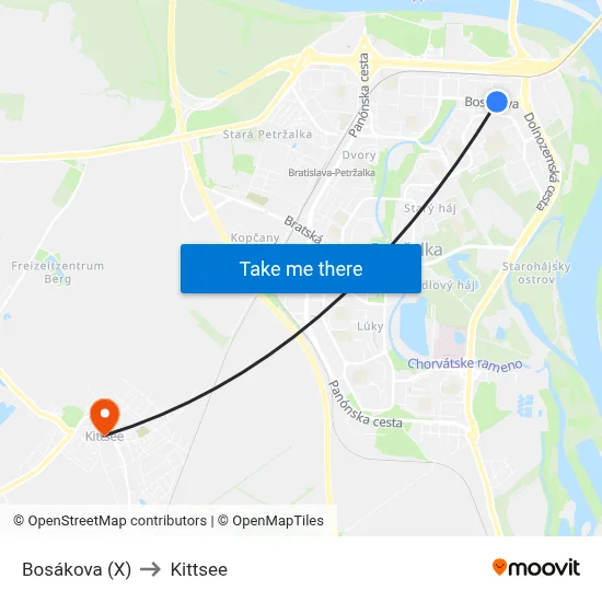 Bosákova (X) to Kittsee map