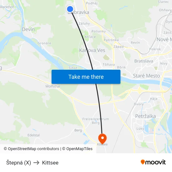 Štepná (X) to Kittsee map