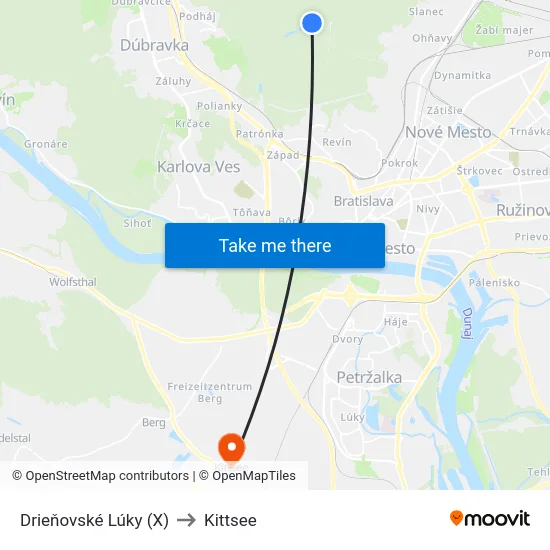 Drieňovské Lúky (X) to Kittsee map