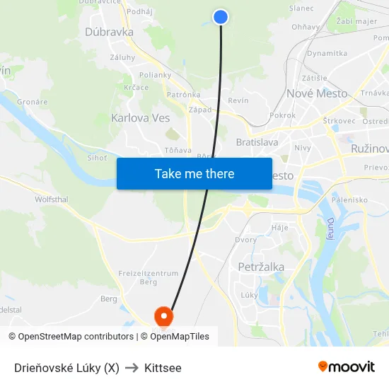 Drieňovské Lúky (X) to Kittsee map