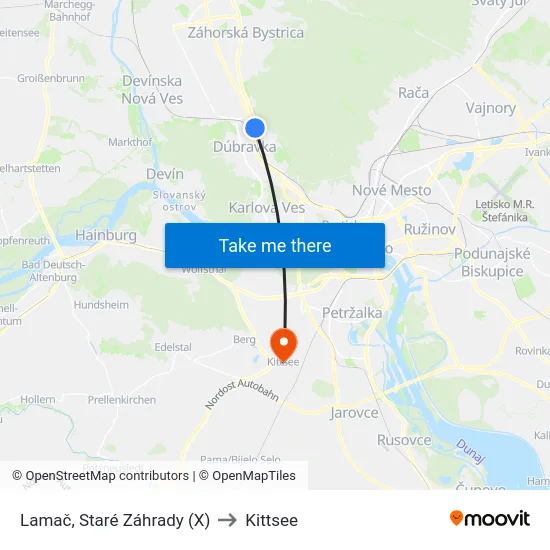 Lamač, Staré Záhrady (X) to Kittsee map