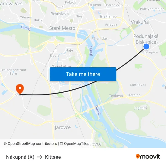Nákupná (X) to Kittsee map