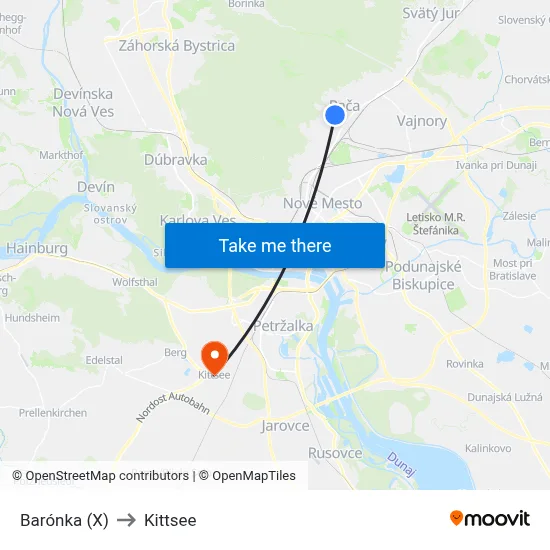 Barónka (X) to Kittsee map