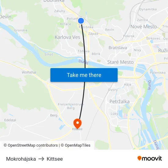 Mokrohájska to Kittsee map