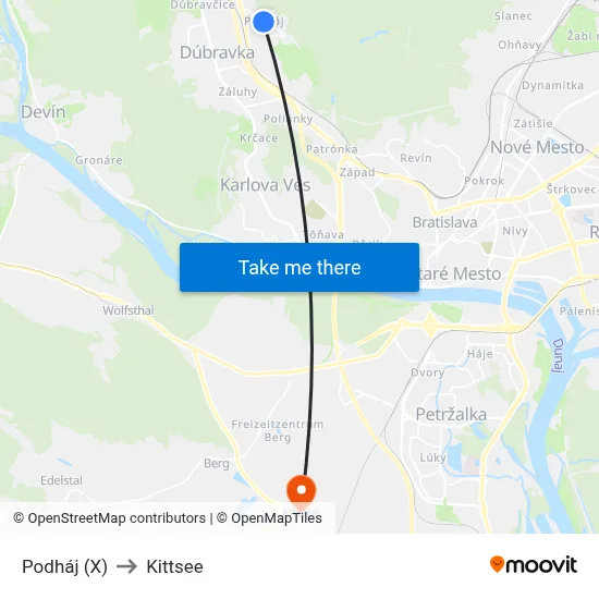 Podháj (X) to Kittsee map