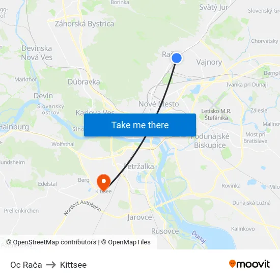 Oc Rača to Kittsee map