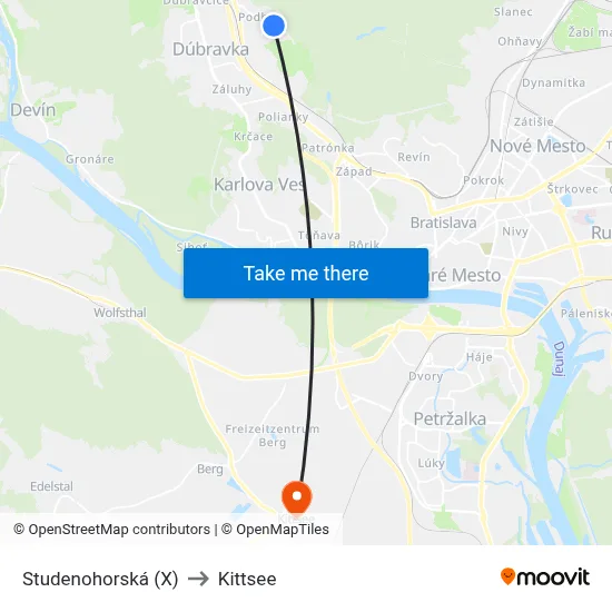 Studenohorská (X) to Kittsee map