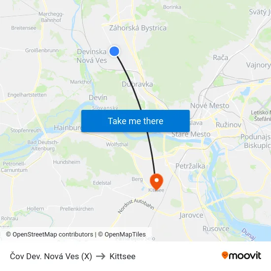 Čov Dev. Nová Ves (X) to Kittsee map