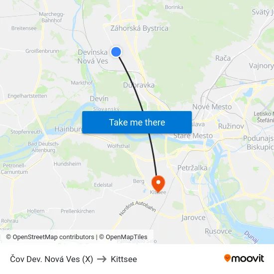 Čov Dev. Nová Ves (X) to Kittsee map