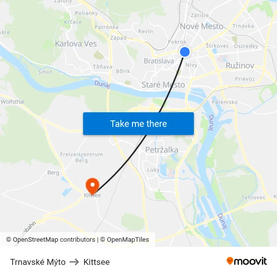 Trnavské Mýto to Kittsee map