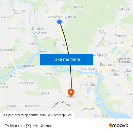 Tv Markíza (X) to Kittsee map